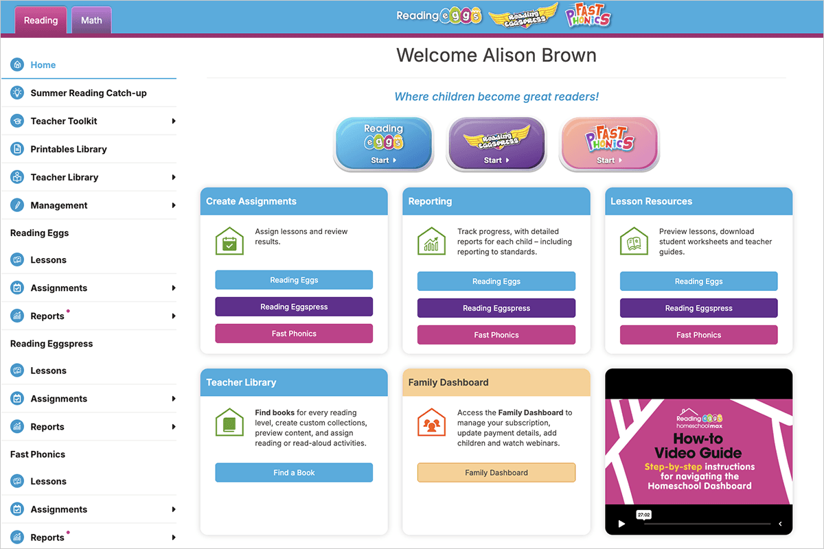 the homeschooling challenge of planning each day's activities is solved with Reading Eggs Homeschool Max