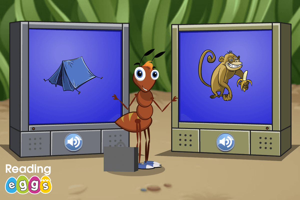 Screenshot from Reading Eggs Lesson 1 teaching phonemic awareness – the initial sound /m/