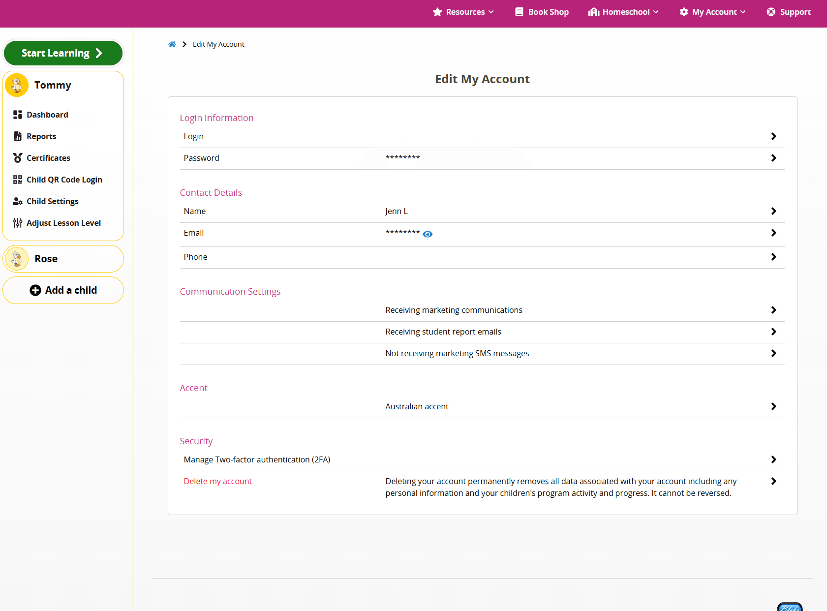 manage your account settings and subscription plan in the Family Dashboard