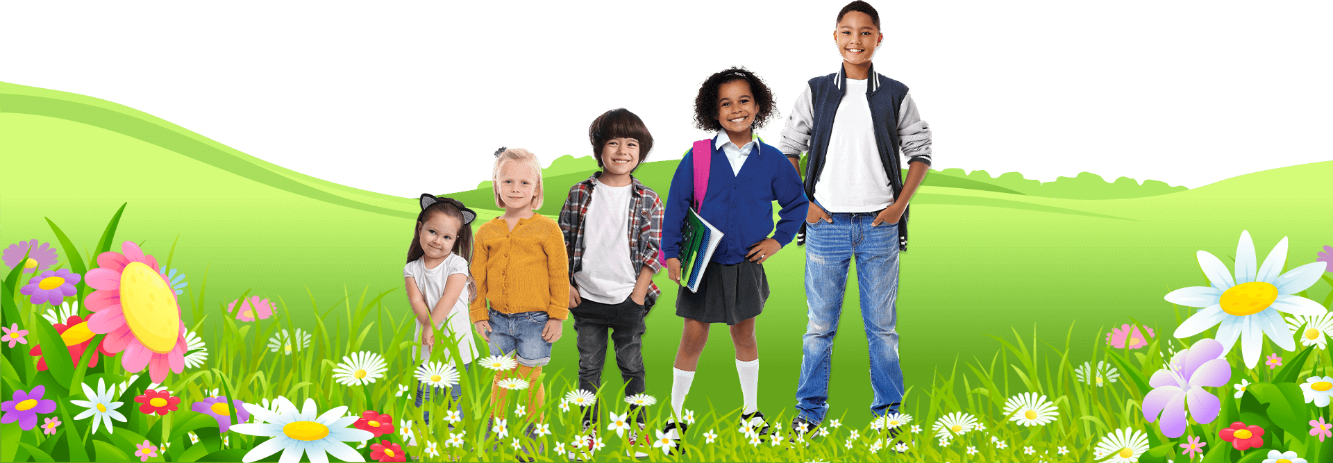 Kids standing on hill