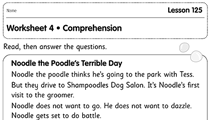 Grade 1 comprehension worksheets Reading Eggs Lesson 125